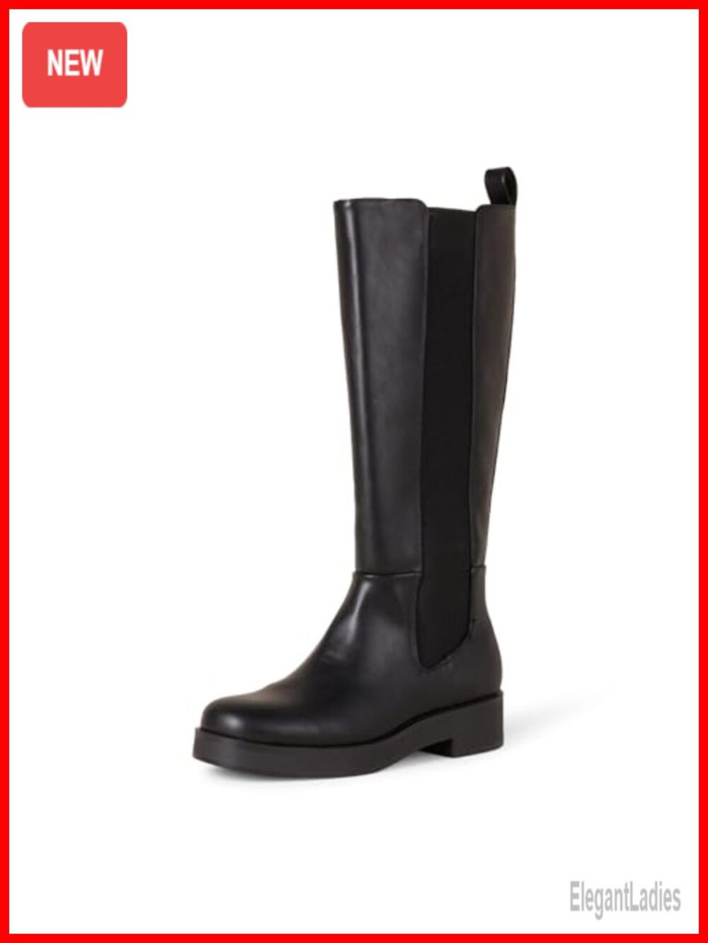 Tall Gusset Boot Square Toe Chunky Heel Faux Leather Knee High